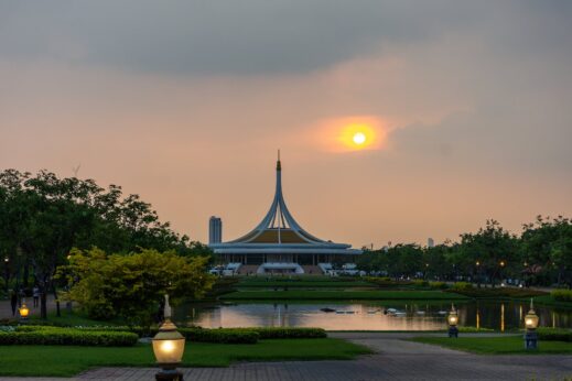 beautiful sunset at suan luang rama park bangkok thailand