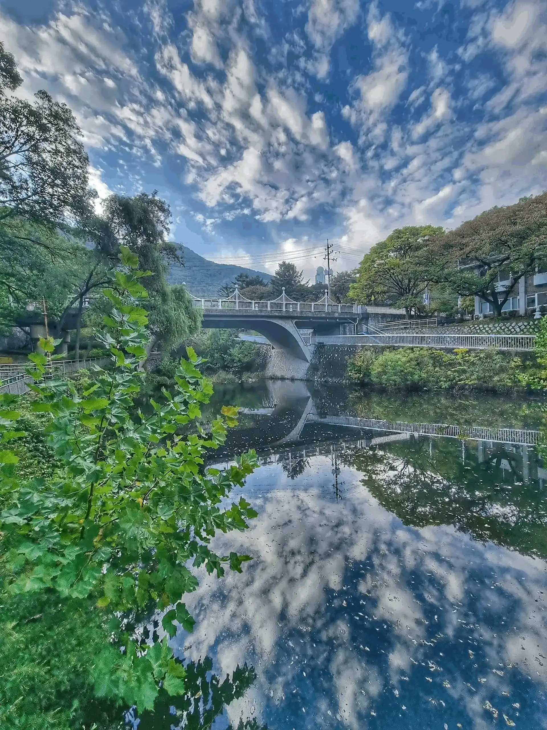 Apsan Mountain, hiking, big cloudy sky reflection pond