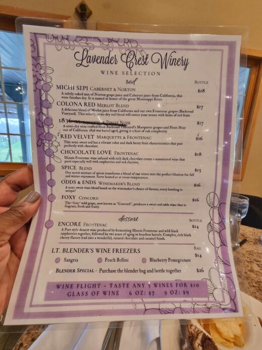 Lavender Crest Winery menu