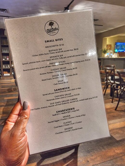 Old Oaks Winery menu