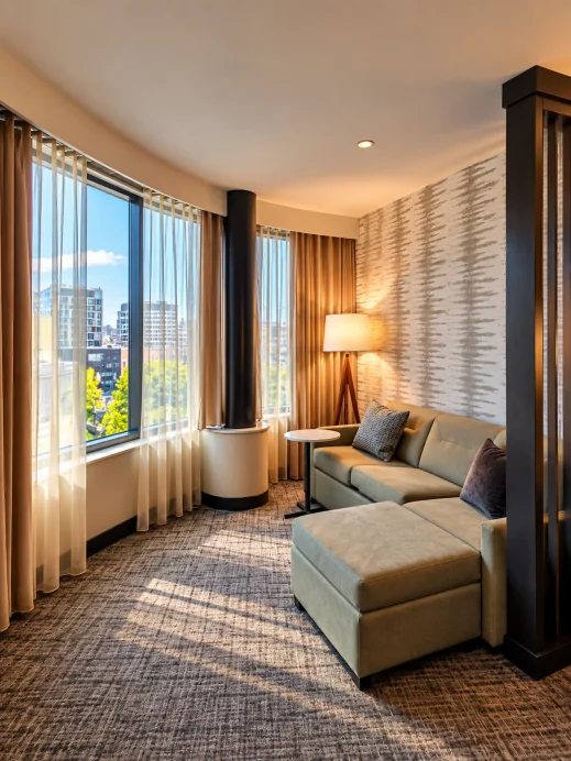 Residence Inn Grand Rapids, sofa seating, curved window