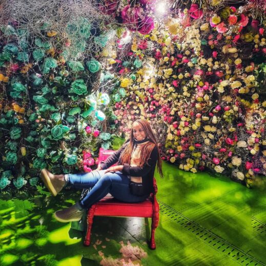 Stacey with flowers background