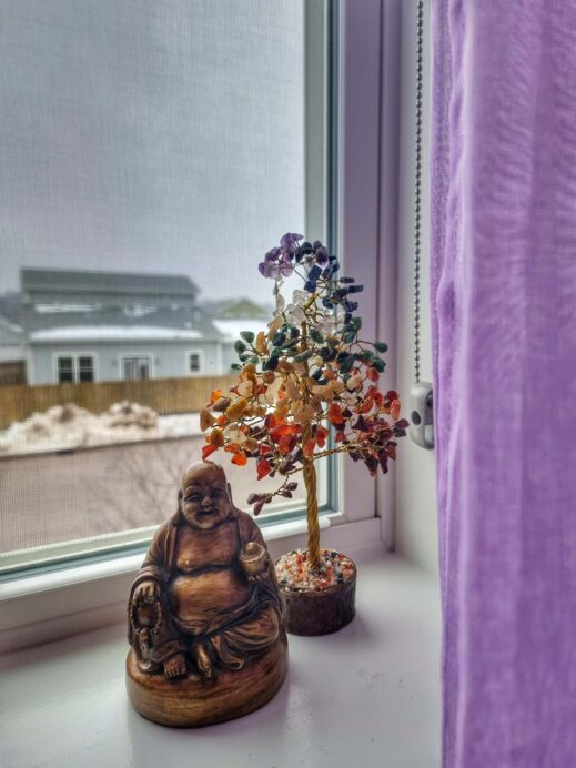 Purple curtains Buddha