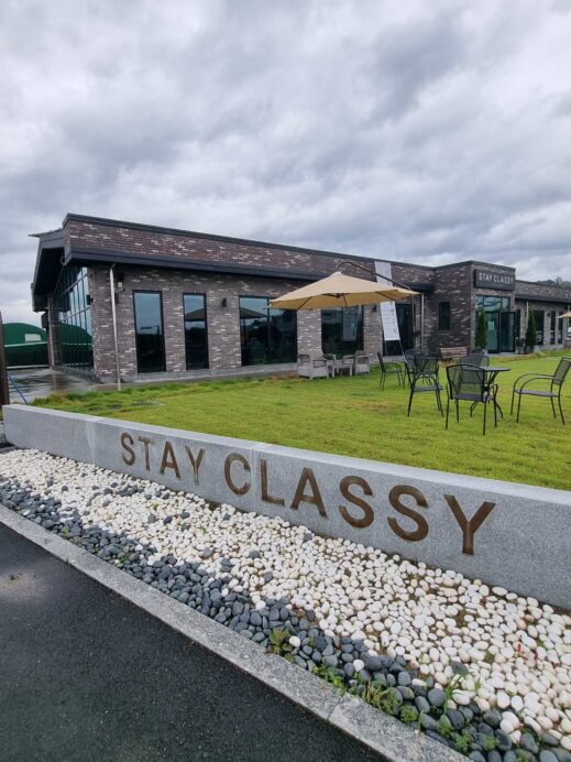 Stay Classy Cafe piano view sign