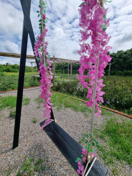 pink floral swing at The View Hotel in Chiang Dao