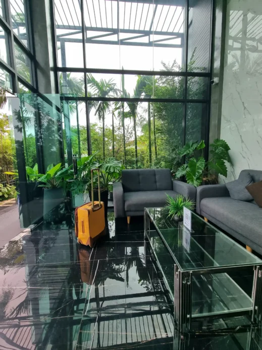 The View, glass lobby, sofa, Chiang Dao