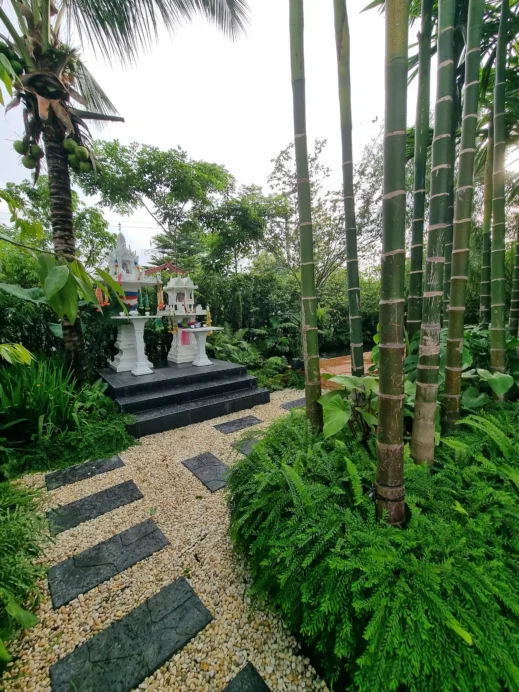 The View, side path, spirit house, bamboo