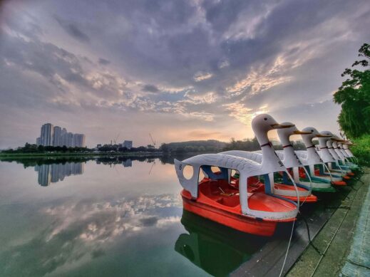 Suseong lake red duck boats