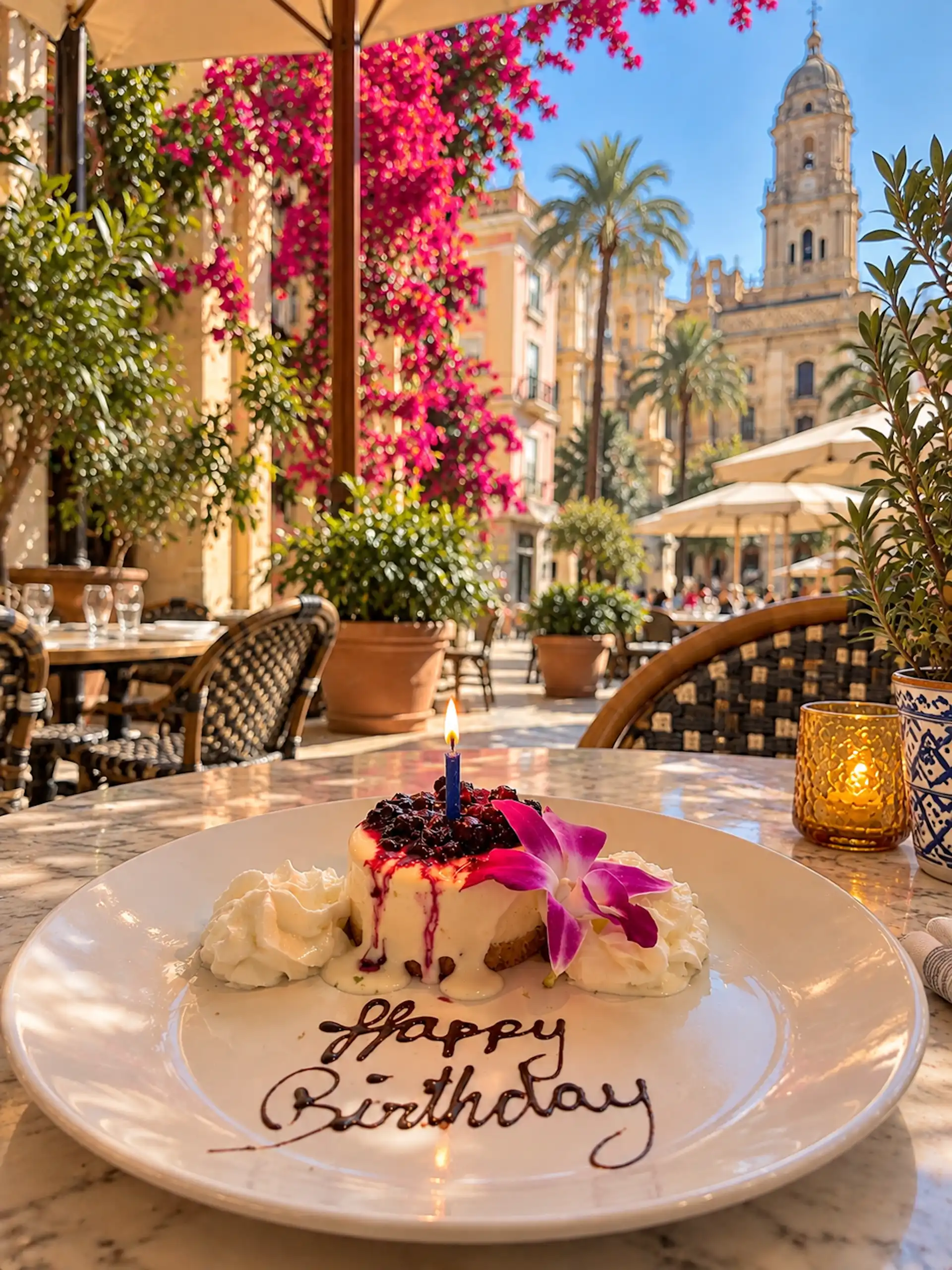 Malaga, Spain, happy birthday cheesecake