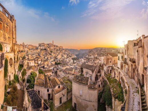 Matera,,Italy,Overlooking,Sassi,Di,Matera,At,Dawn.