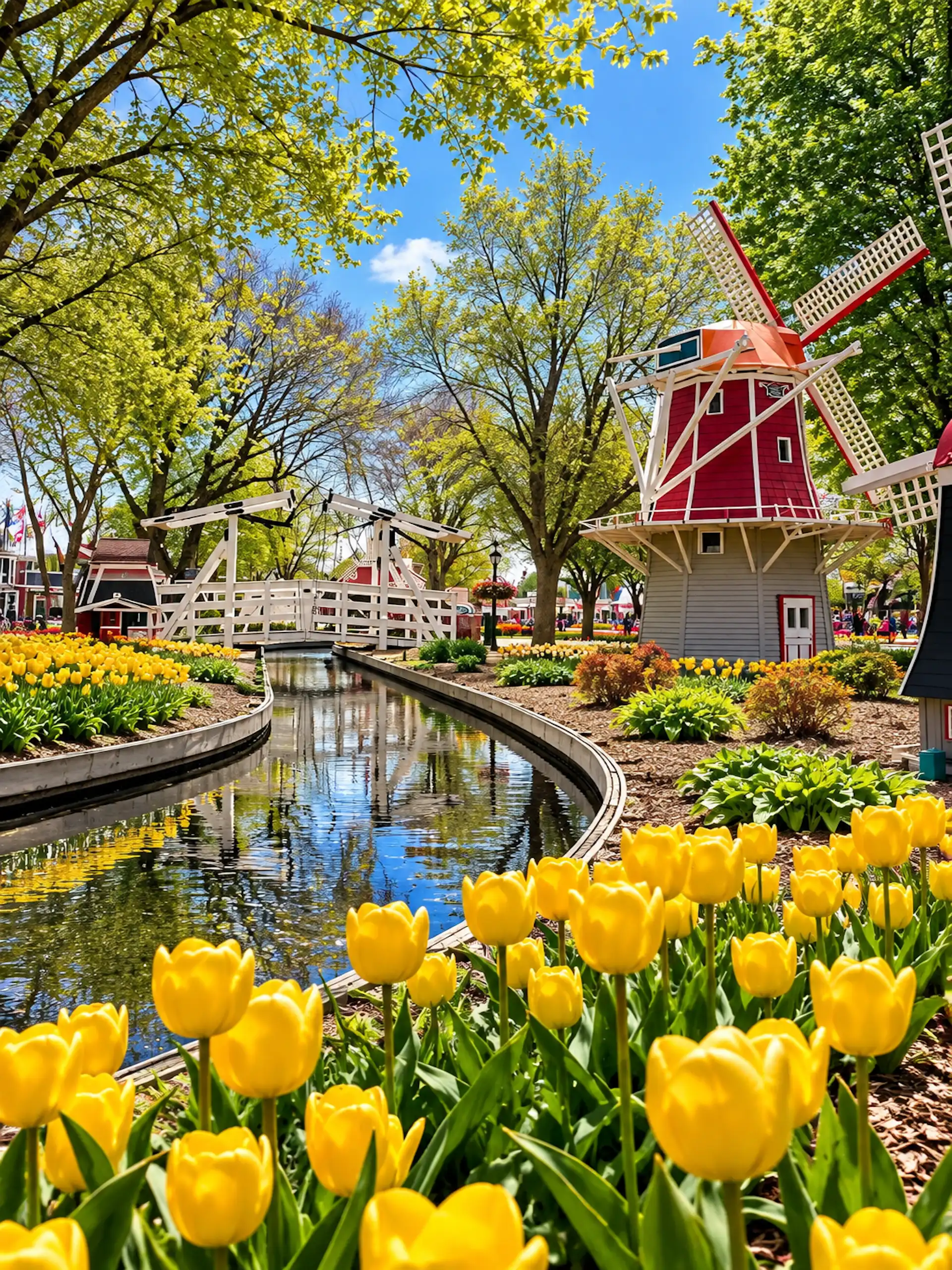 Orange City Tulip Festival, moat, yellow tulips