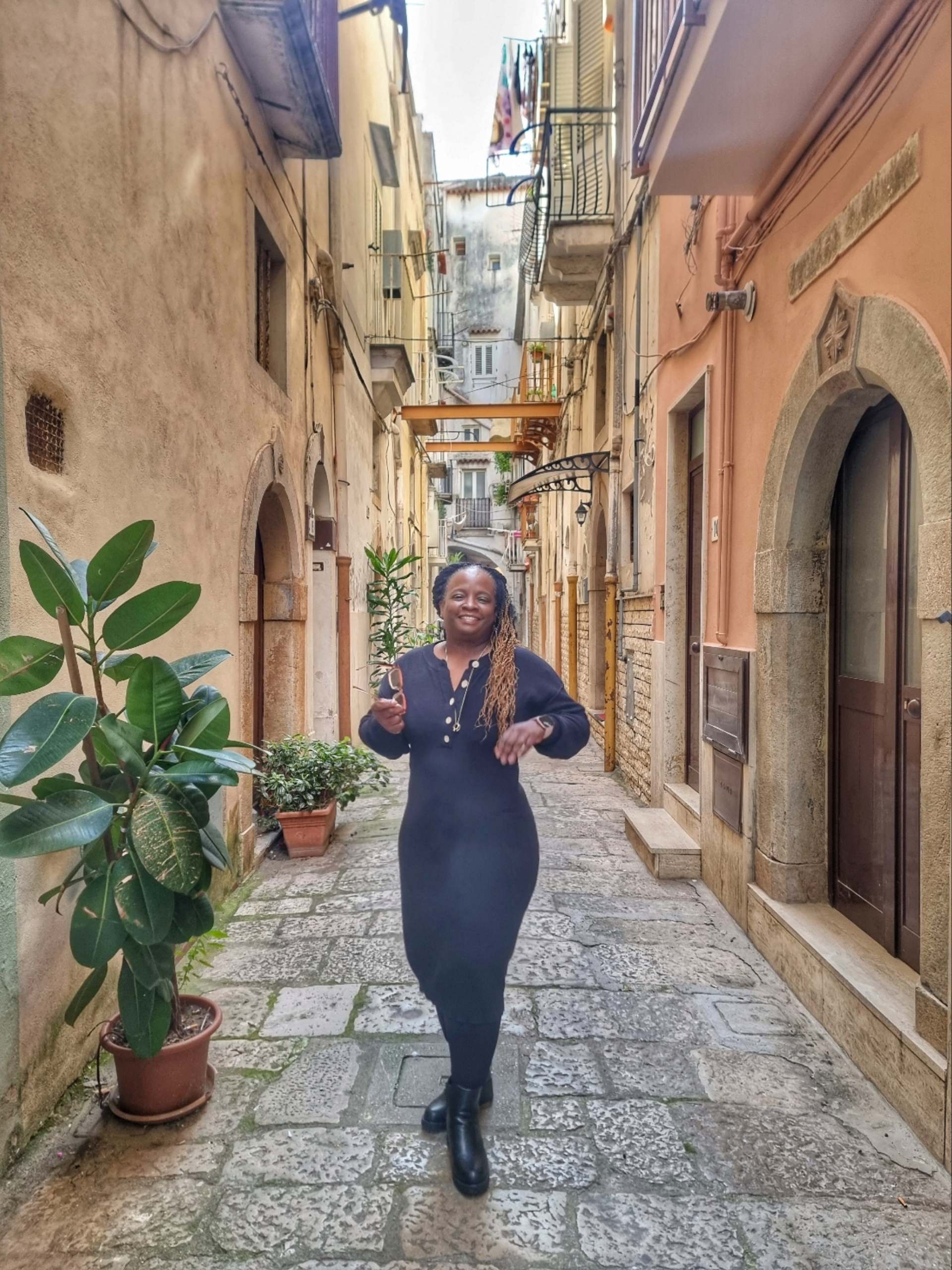 Stacey in old Gaeta Italy- Italy Fall Packing Guide