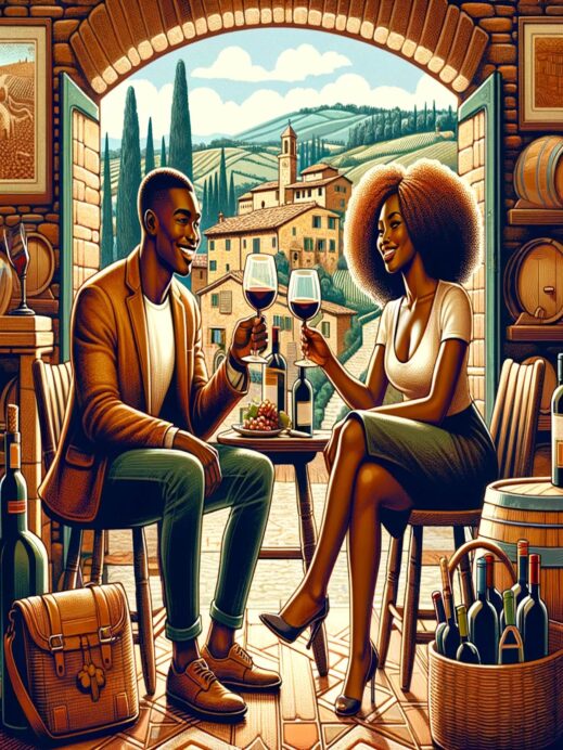 black-couple-enjoying-wine-in-Tuscany-519x692 A Day in Tuscany: Organic Winery and Local Food at Il Vecchio Maneggio