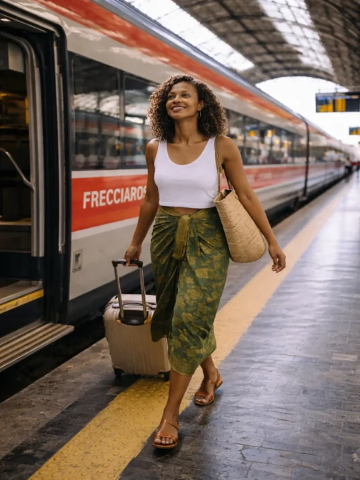 black girl catching an Italian train