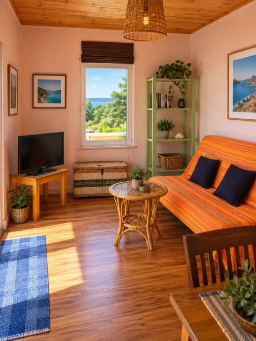 Zadar, Croatia, orange, livingroom, shelf, VRBO
