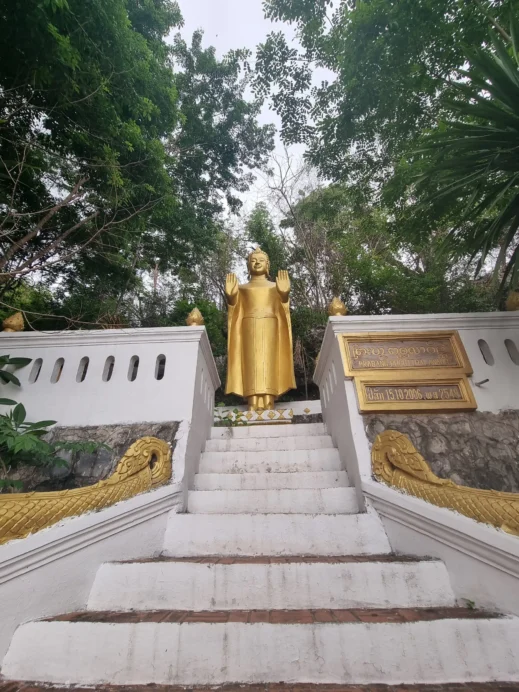 gold buddha, steps, Phousi Hill, Luang Prabang