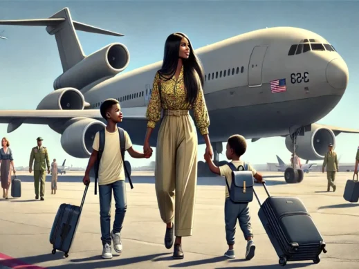 Mom with kids on spaces flight tarmac- Budget-friendly SpaceA Travel