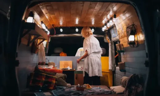 Woman slow van travel
