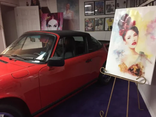 Selena Porche at Selena record at museum in Corpus Christi