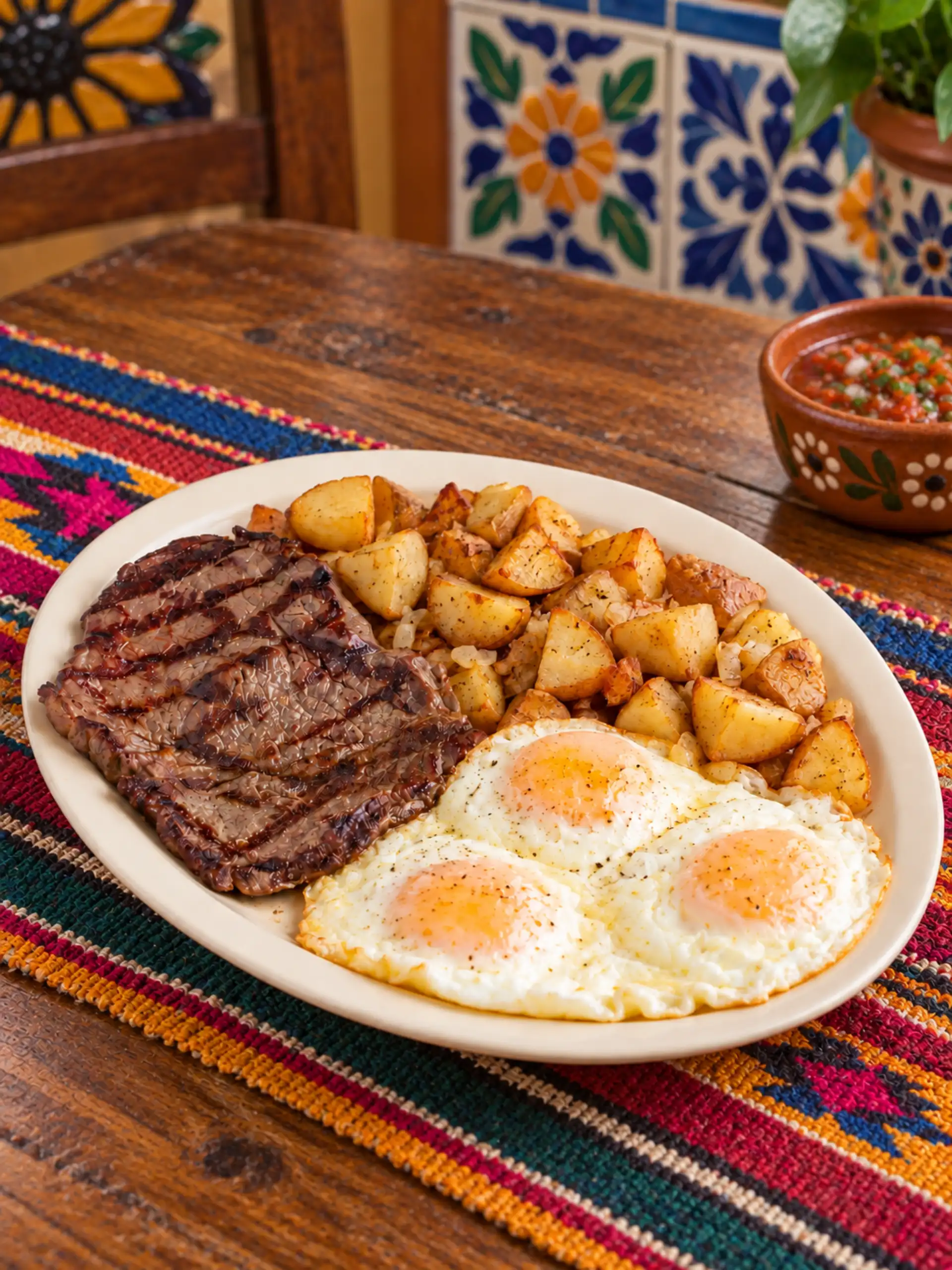 Carne y huevos, steak and eggs, breakfast