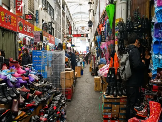 Daegu, Seomun Market, shoes, umbrellas boxes