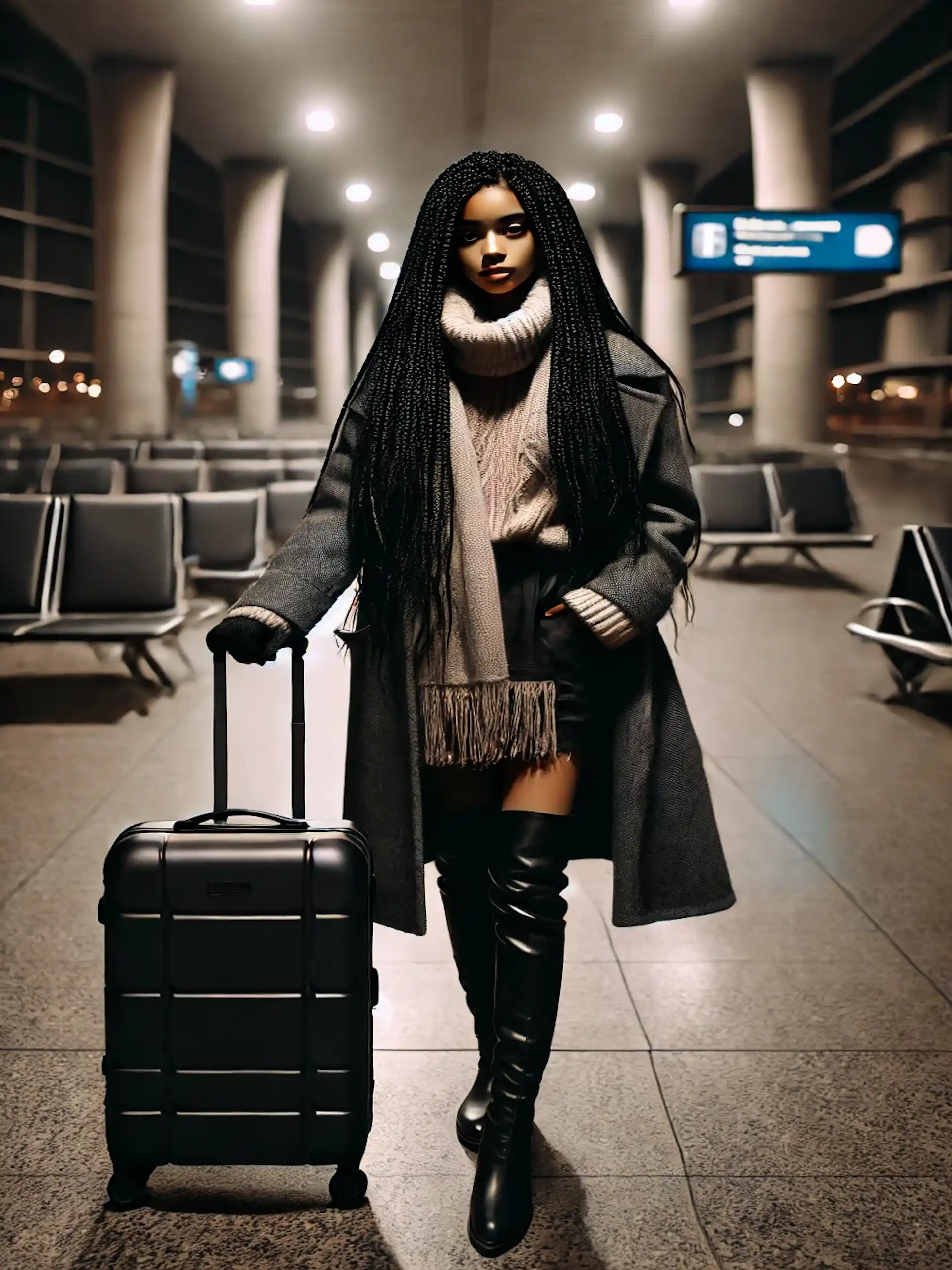 Girl in a dark airport after hours