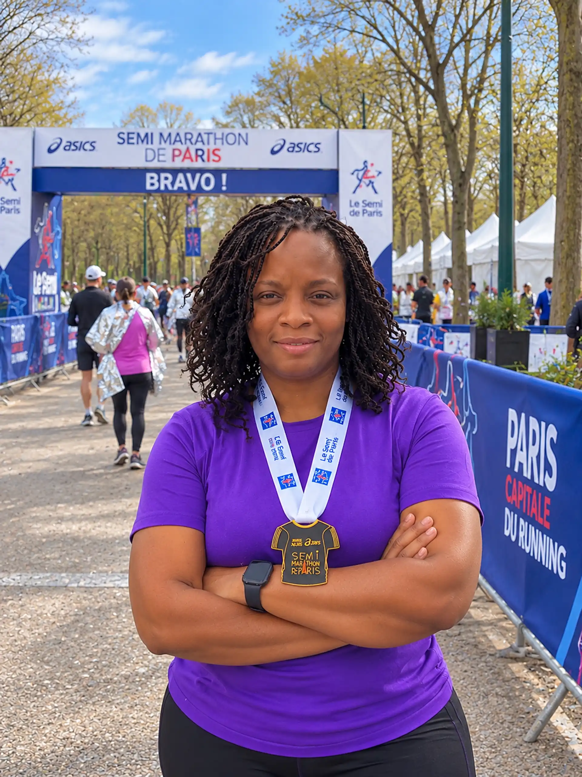 Paris Half Marathon, finish line, Stacey