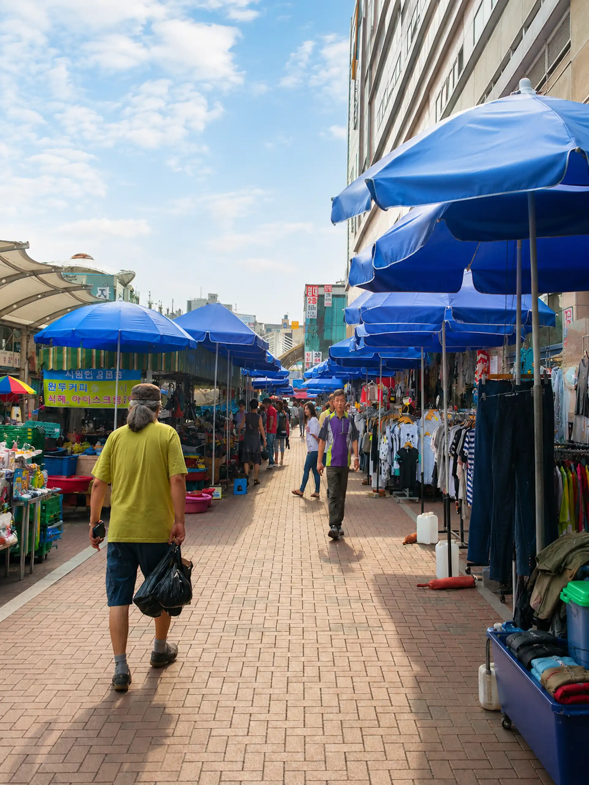 Seomun Market, blue umbreallas, outside