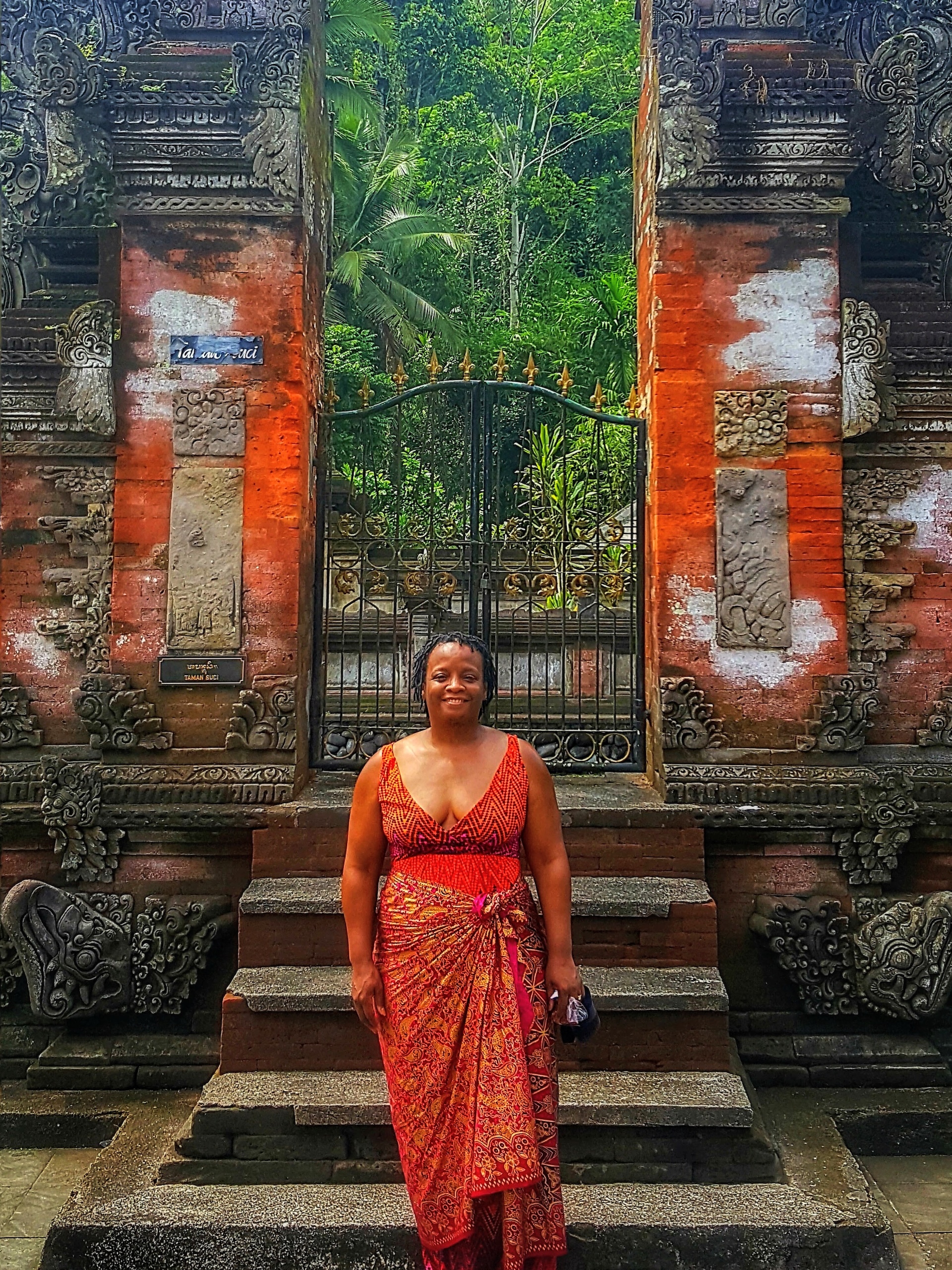 Stacey in Bali orange sarong