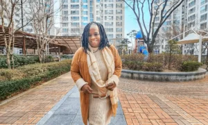 Stacey in all brown in Korea
