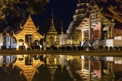 Wat Prasing Chiang Mai Temple reflection after rain