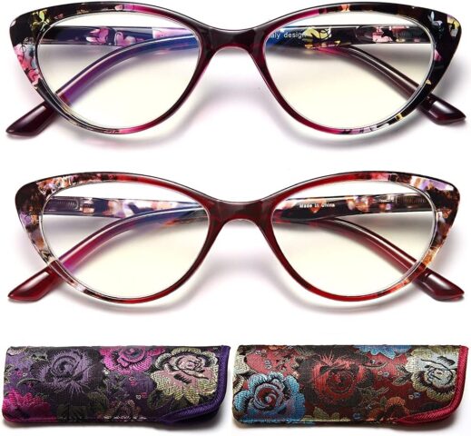 EYEURL Cat Eye Reading Glasses for Womens 2 Pack of Blue Light Blocking Readers
