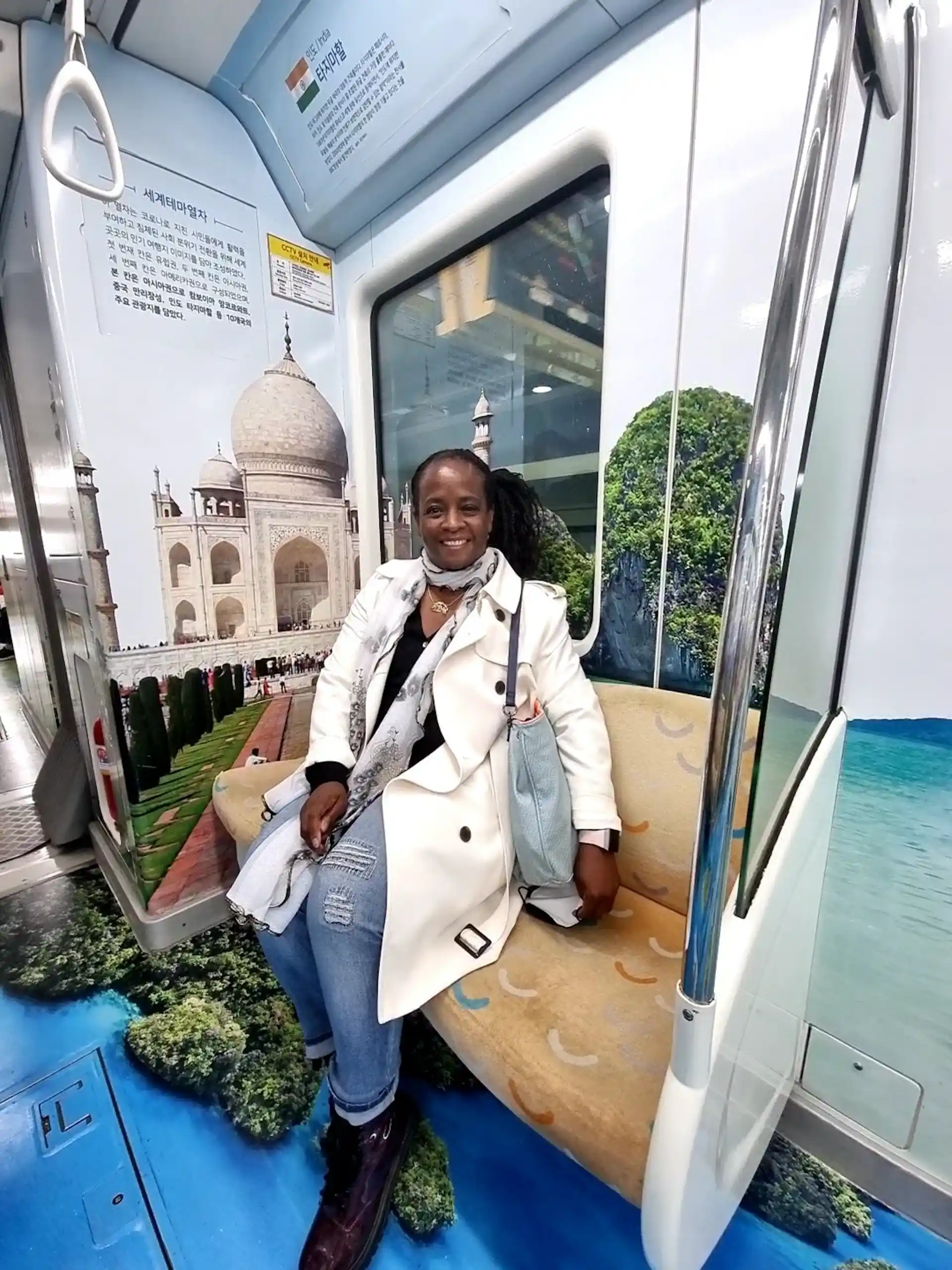 Stacey on the metro in Korea