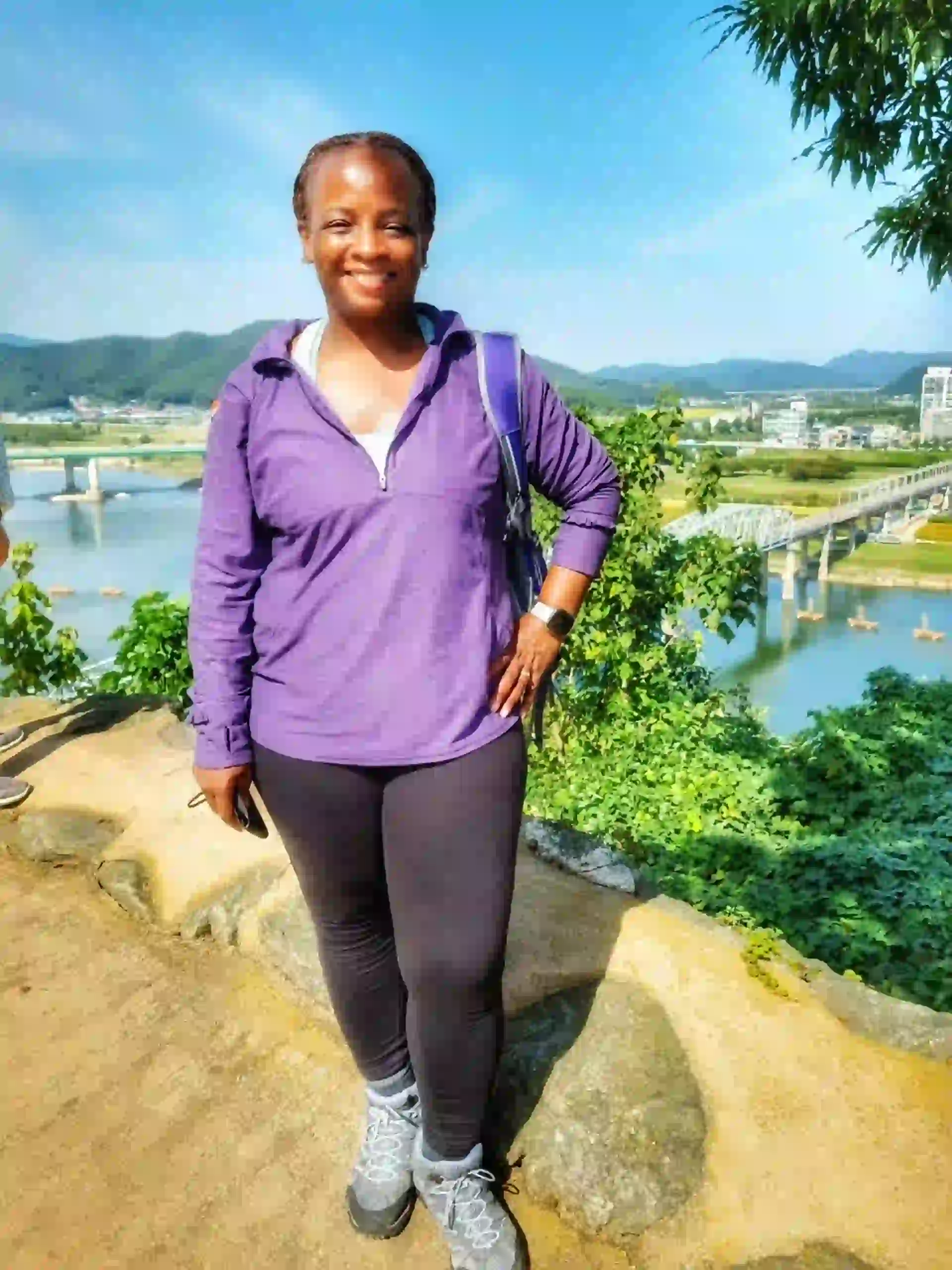 Stacey in purple hiking