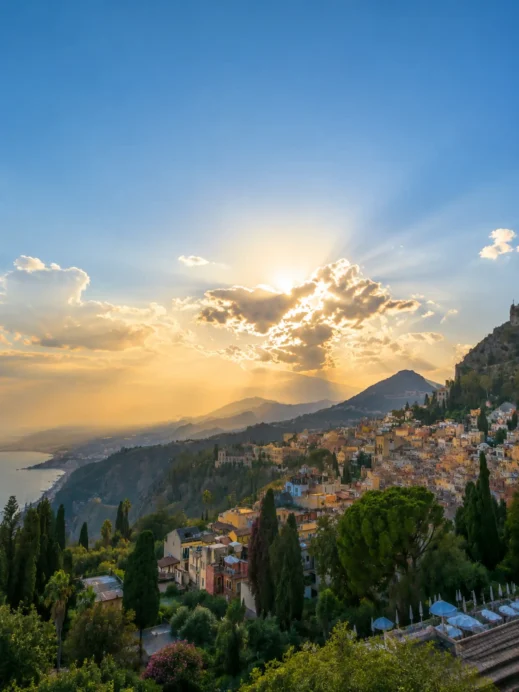 Taormina, sunset, mountain view