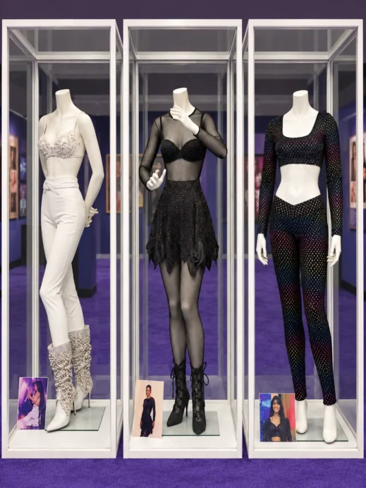 3 Selena outfits in glass cases, Selena Museum