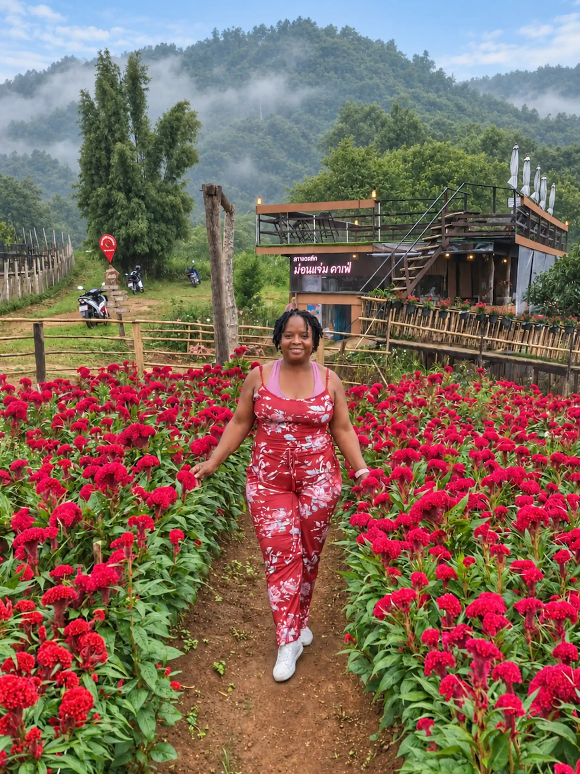 Mon Jam, Chiang Mai, Stacey, red flowers