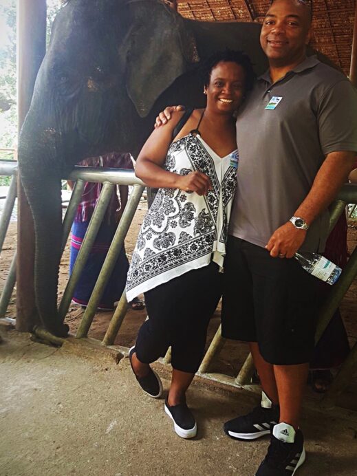 Steven and Stacey visiting elephants Phuket Thailand
