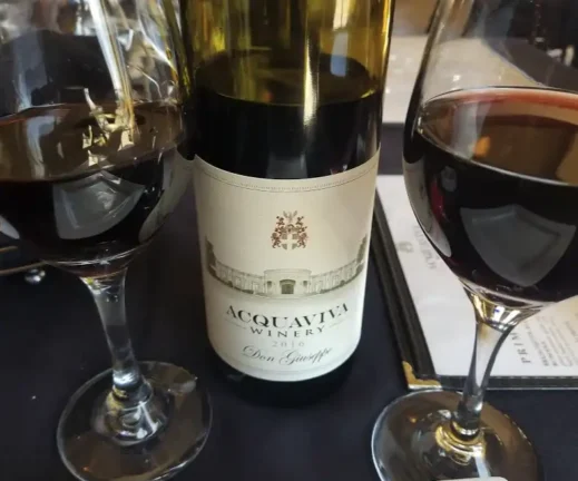 Acquaviva Winery wine bottle and glasses Naperville