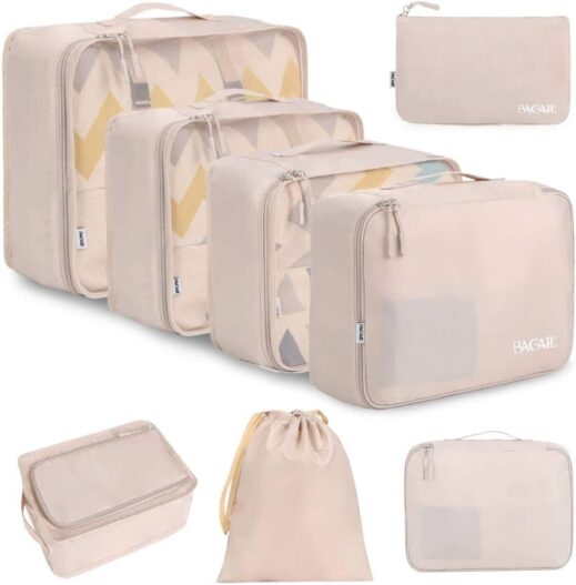 Amazon, BAGAIL 8 Set Packing Cubes Luggage Organizer Bags for Travel Accessories-Cream