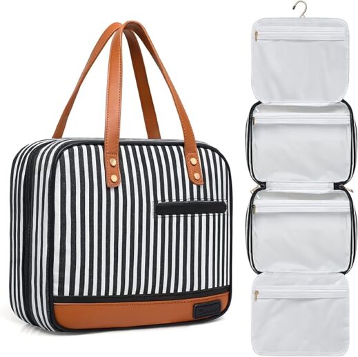 Amazon, Hanging Travel Toiletry Bag,Large Capacity Cosmetic Travel Toiletry Organizer for Women with 4 Compartments & 1 Sturdy Hook