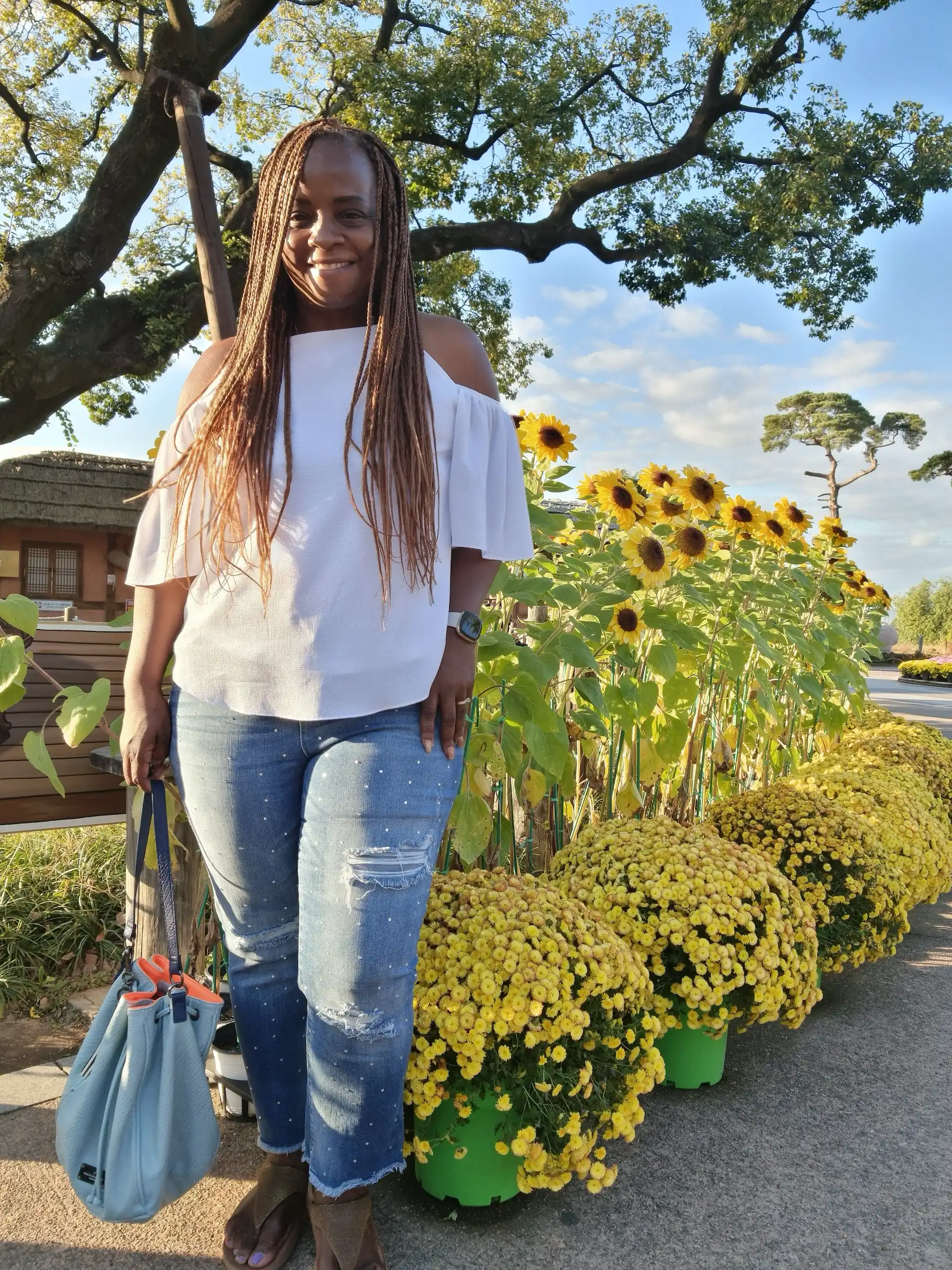 Stacey blue bag yellow flowers korea