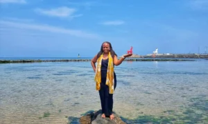 Stacey holding red horse Jeju SK