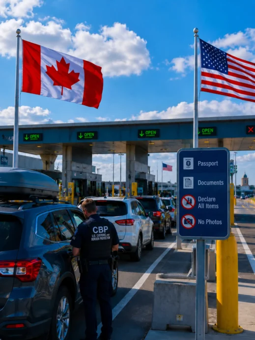 Canadian-U.S. border crossing scene