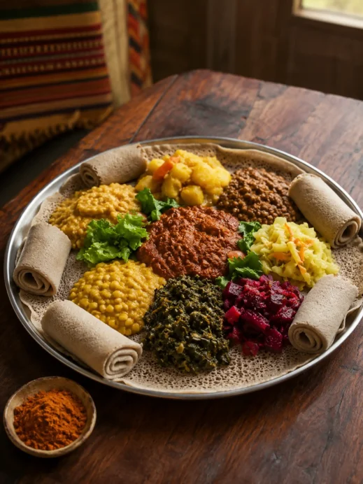 Ethiopian Vegetarian Feast on Injera