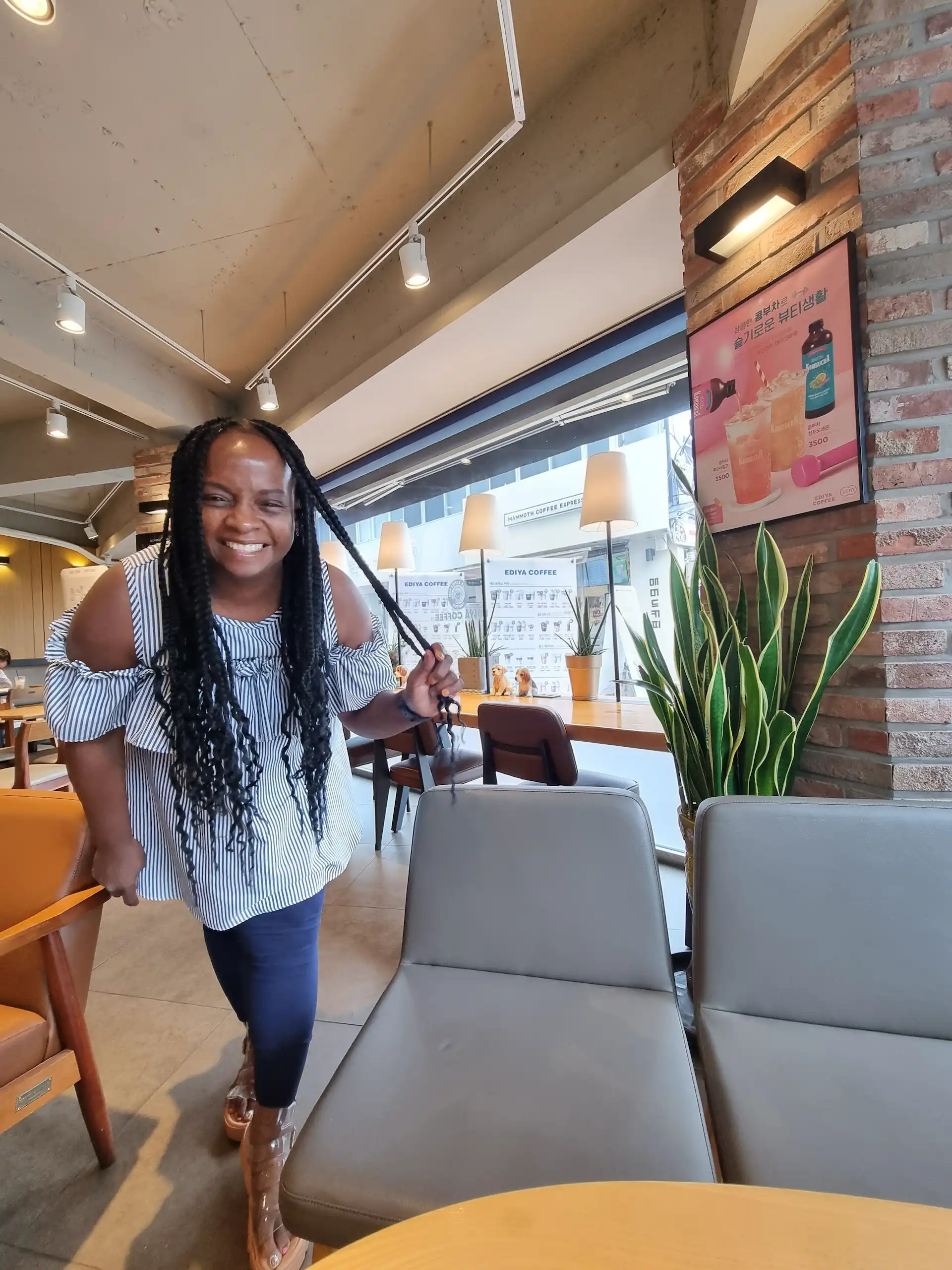 Stacey blue blouse leggings coffee shop korea