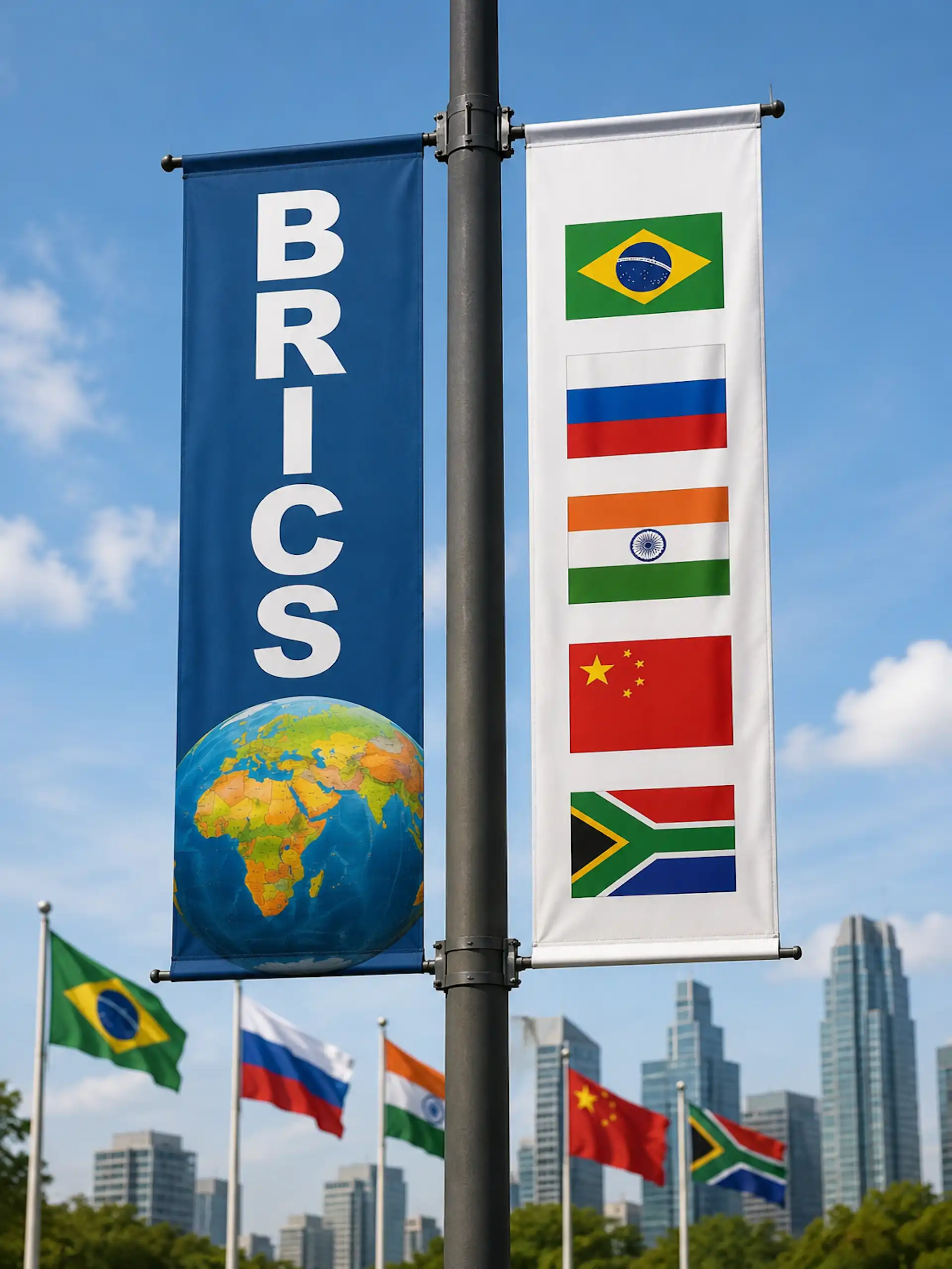 BRICS, flags, over skyline