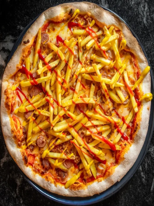 American Pizza Hot Dogs and French Fries