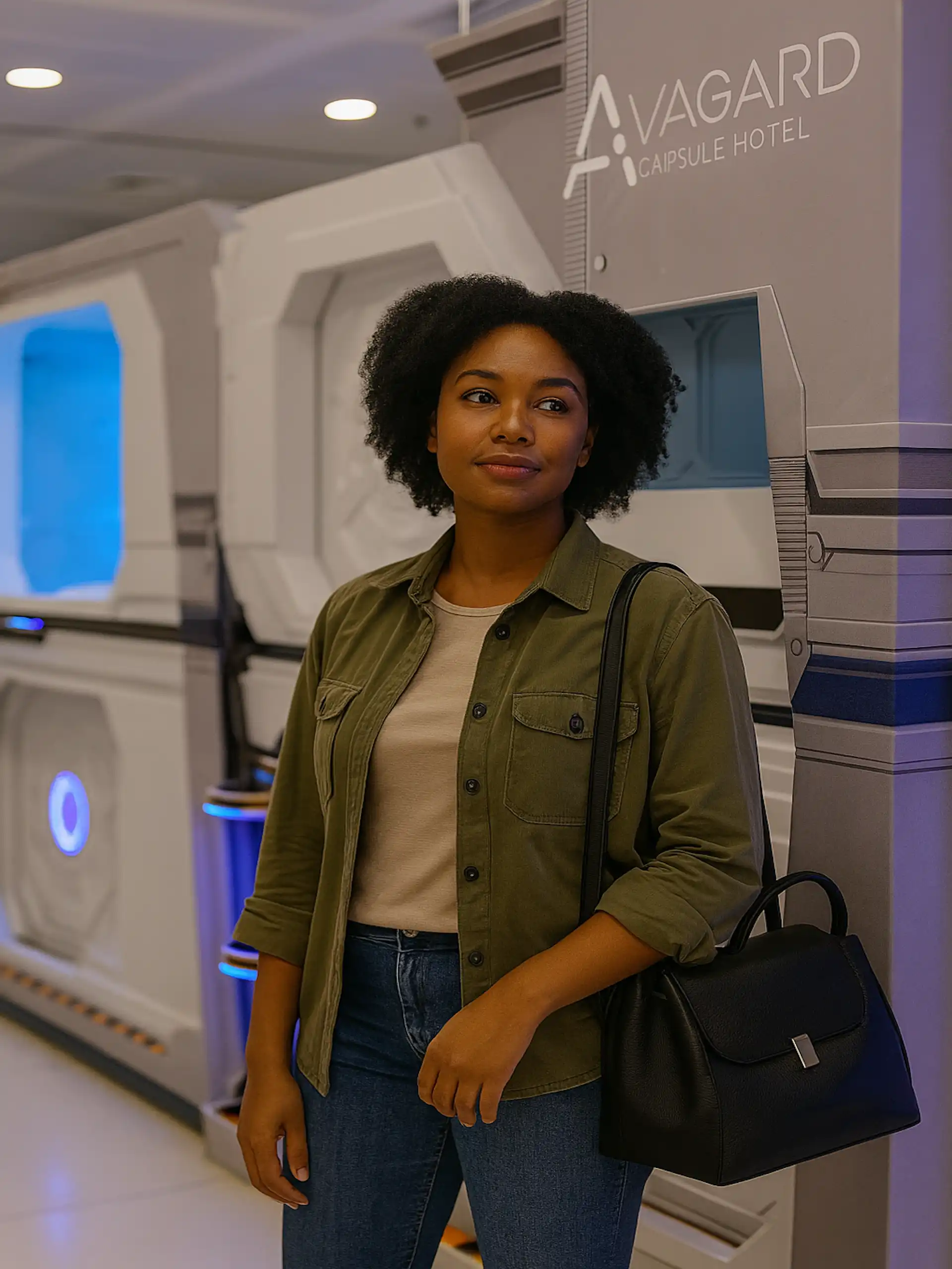 Black woman Avagard Capsule Hotel