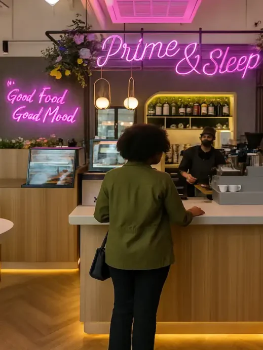 Black woman ordering at the counter